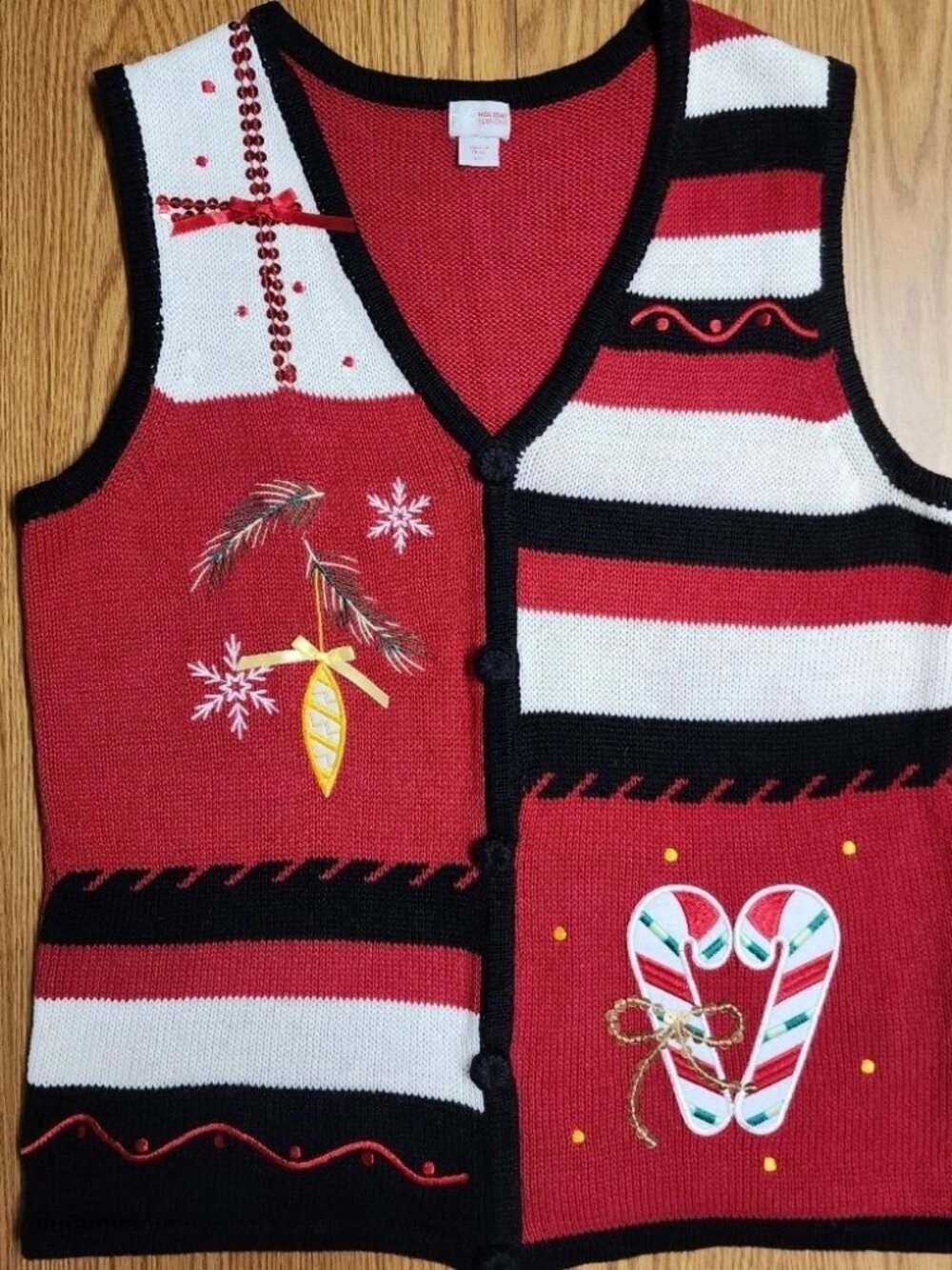 Holiday Editions Knit Sweater Vest With 5 Button Closures Womens Sz L